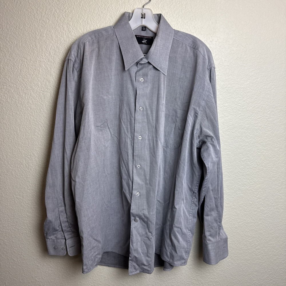 Beverly Hills Polo Club Mens 17.5 34/35 Gray Striped Dress Shirt Long Sleeve XL